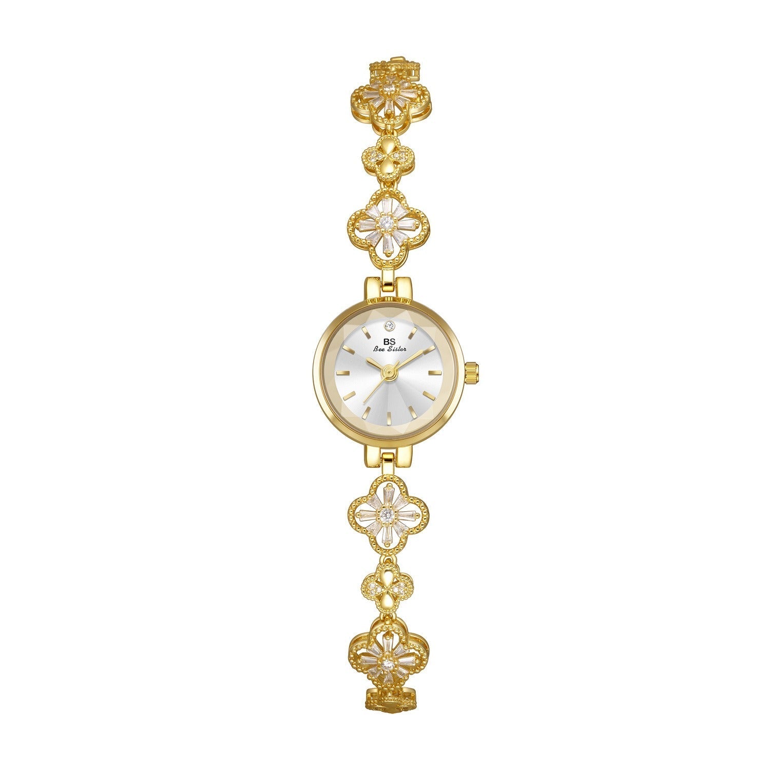 Reloj dorado de acero floral