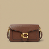 Bolso de Hombro para Mujeres con Solapa de Cuero y Herrajes Dorados