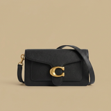 Bolso de Hombro para Mujeres con Solapa de Cuero y Herrajes Dorados