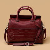 Bolso de Hombro de Cuero con Relieve de Cocodrilo