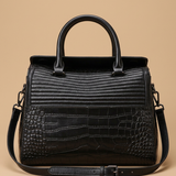 Bolso de Hombro de Cuero con Relieve de Cocodrilo