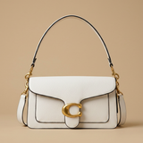 Bolso de Hombro para Mujeres con Solapa de Cuero y Herrajes Dorados