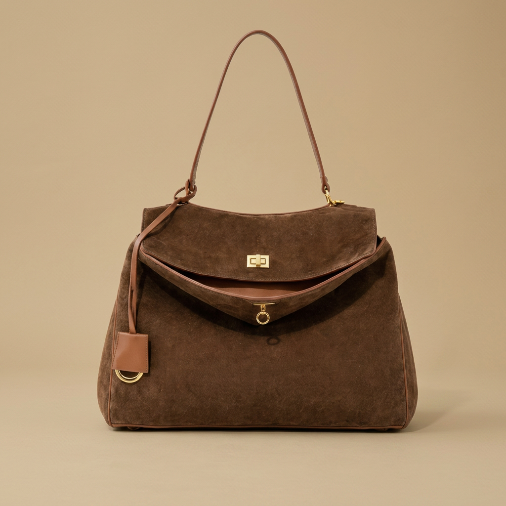 Bolso de Hombro para Mujeres en Cuero Suede - Bolsa de Trabajo