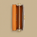 Bolso de Hombro para Mujeres con Solapa de Cuero y Herrajes Dorados