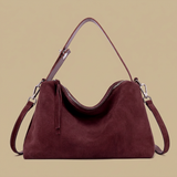 Bolso de Hombro de Cuero Suede Genuino